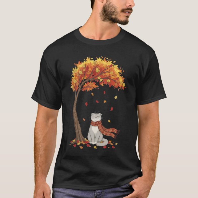 Cute Cats Lover Scottish Fold Cat Fall Autumn T Shirt (Framsida)
