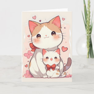 Cute Cats Mamma och Child Anime Helgkort