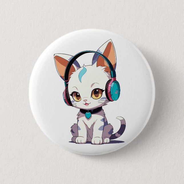 Cute Cats med hörlurarna Charm Knapp (Framsida)