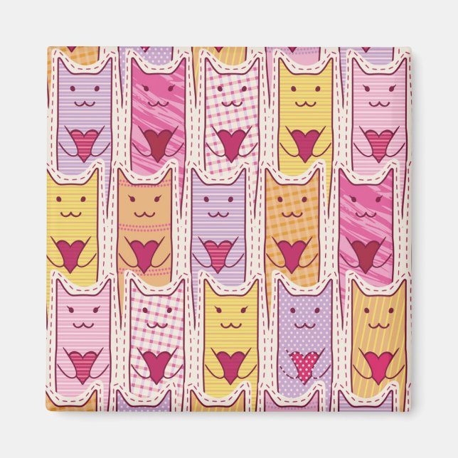Cute Cats med ljuvande hjärdar Magnet (Framsidan)