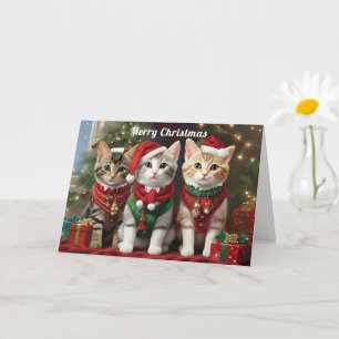 Cute Cats med Santa Hats Whimsical Kort