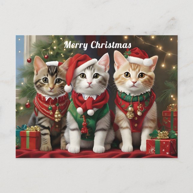 Cute Cats med Santa Hats Whimsical Vykort (Framsida)