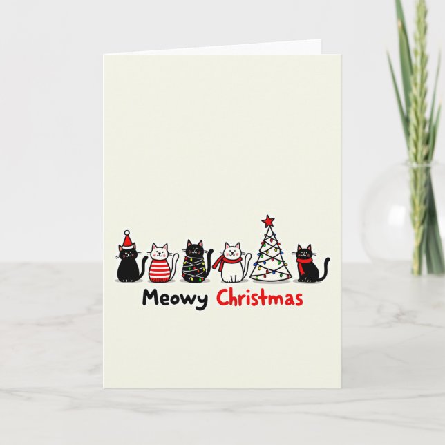 Cute Cats Meowy Christmas Card Kort (Framsida)