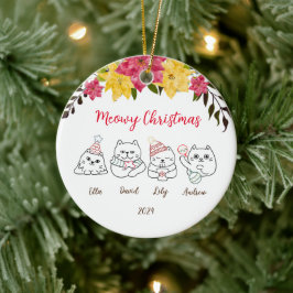 Cute Cats Meowy Jul Greetings Ornament