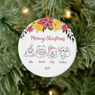 Cute Cats Meowy Jul Greetings Ornament