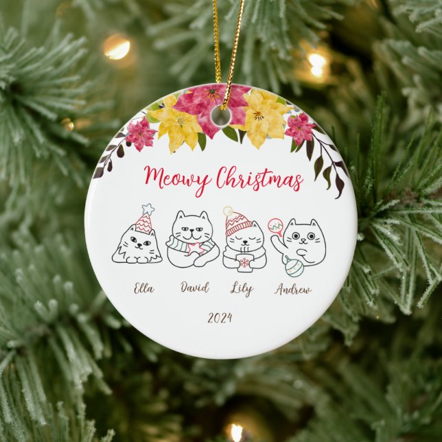 Cute Cats Meowy Jul Greetings Ornament (Träd)