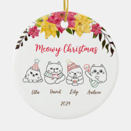 Cute Cats Meowy Jul Greetings Ornament