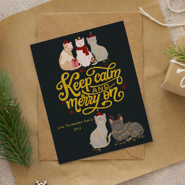 Cute Cats Merry på julklapp med platta Helgdag Julkort
