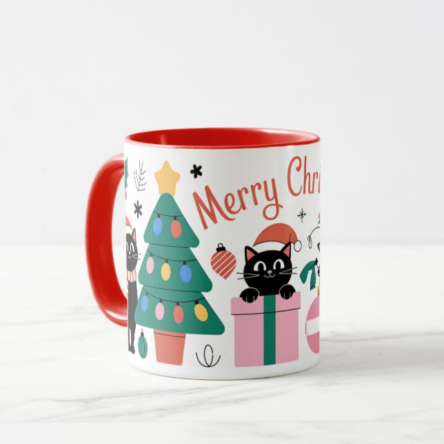 Cute Cats Modern Merry Christmas Gifts Tree Bauble Mugg (Framsida vänster)