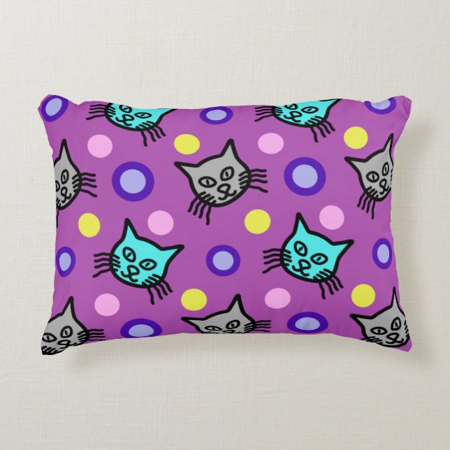 Cute Cats Mönster i Violet Accent Pillow Prydnadskudde (Framsidan)