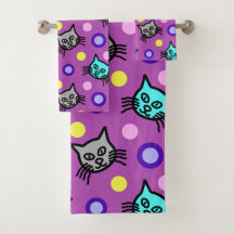 Cute Cats Mönster i Violet Bath Towel Set