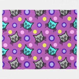 Cute Cats Mönster i Violet Large Fleece Blanket