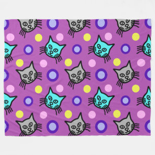 Cute Cats Mönster i Violet Large Fleece Blanket