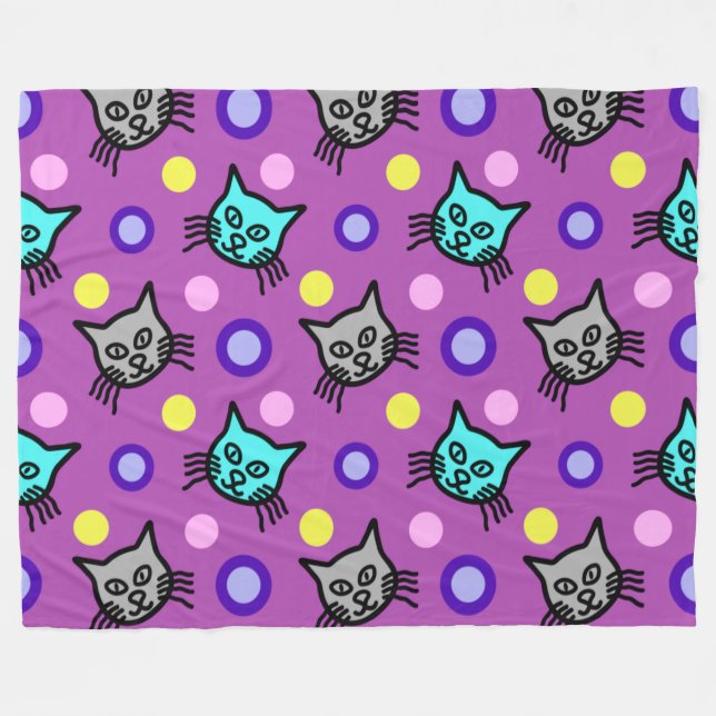 Cute Cats Mönster i Violet Large Fleece Blanket (Framsidan (Horisontell))