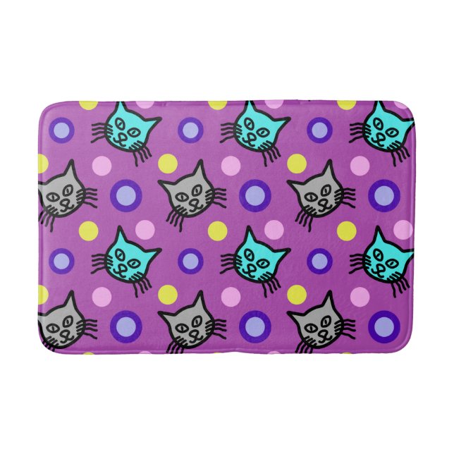 Cute Cats Mönster i Violet Medium Bath Mat Badrumsmatta (Framsidan)