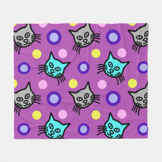 Cute Cats Mönster i Violet Medium Fleece Blanket (Framsidan (Horisontell))
