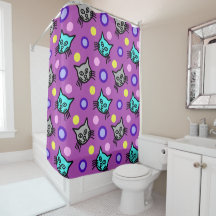 Cute Cats Mönster i Violet Shower Curtain