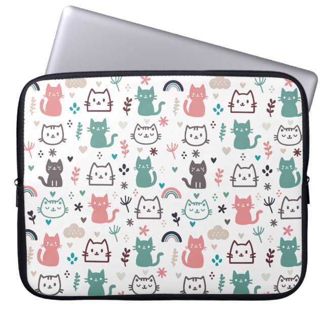 Cute Cats Mönster Laptop Fodral (Framsidan)