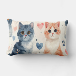 Cute Cats Mug & Pillow - Watercolor Playful Kitten Lumbarkudde