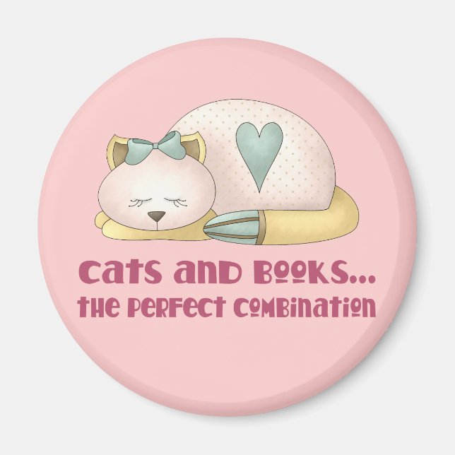 Cute Cats och Bokar T-shirt Magnet (Framsidan)