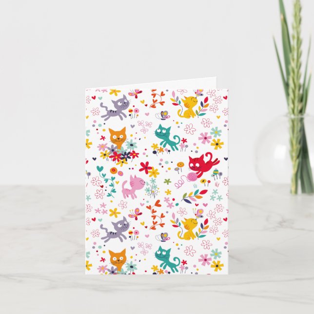 Cute Cats och Flower Roligt Note Card Kort (Framsida)