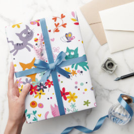 Cute Cats och Flower Roligt Presentpapper