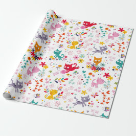 Cute Cats och Flower Roligt Presentpapper