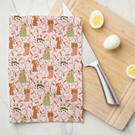 Cute Cats och Hundar Juli Ljus Rosa Kökshandduk