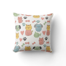 Cute Cats och Hundar Tecknad Mönster Pillow