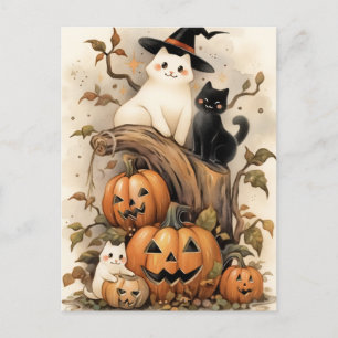 Cute Cats och Kittens på Halloween Pumpkins Vykort