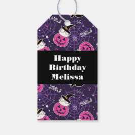 Cute Cats och Pumpkins Halloween Mönster Birthday Presentetikett