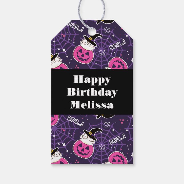 Cute Cats och Pumpkins Halloween Mönster Birthday Presentetikett (Framsidan)