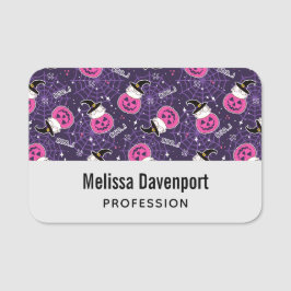 Cute Cats och Pumpkins Halloween Mönster Namnbricka