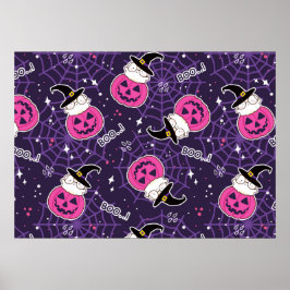 Cute Cats och Pumpkins Halloween Mönster Poster