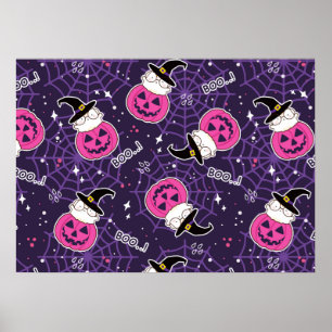 Cute Cats och Pumpkins Halloween Mönster Poster