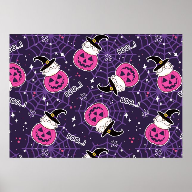 Cute Cats och Pumpkins Halloween Mönster Poster (Framsidan)
