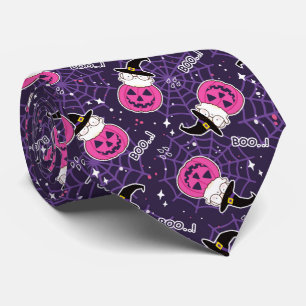Cute Cats och Pumpkins Halloween Mönster Slips