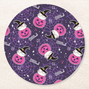 Cute Cats och Pumpkins Halloween Mönster Underlägg Papper Rund