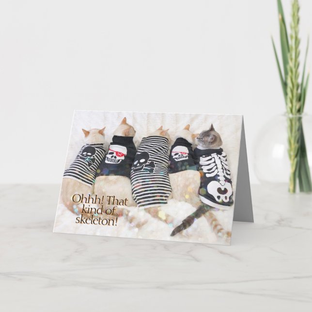 Cute Cats Ohh! Skeleton Halloween Kort (Framsida)