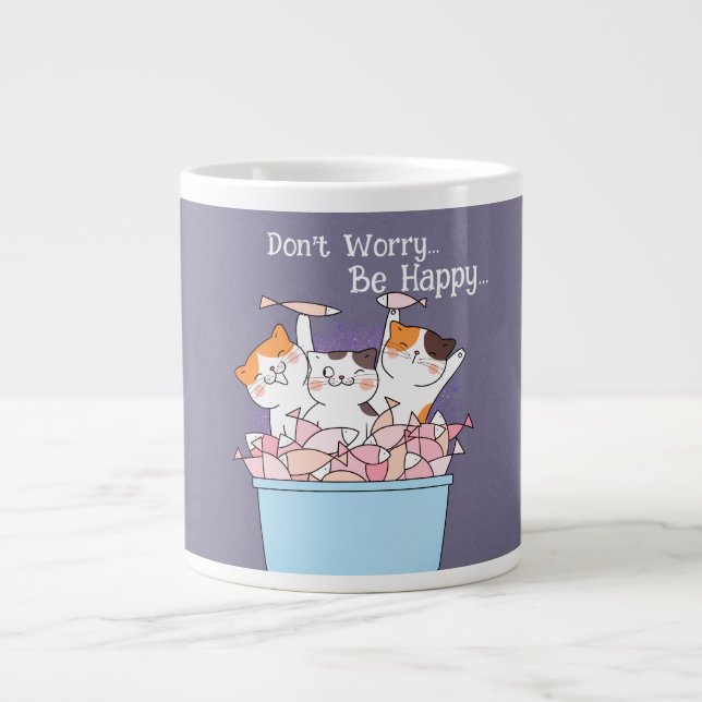 Cute Cats, oroa dig inte för att vara Lycklig Spec Jumbo Mugg (Framsidan)