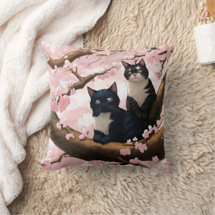 Cute Cats på en Cherry Blommar Träd Kudde