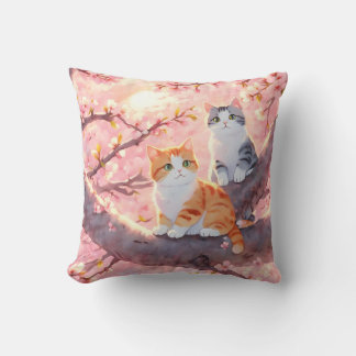 Cute Cats på en Cherry Blommar Träd Kudde