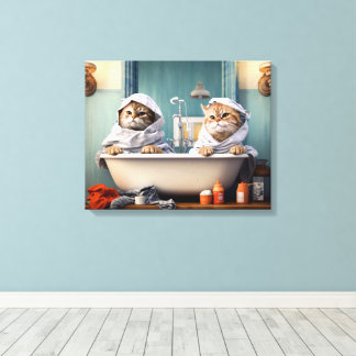 Cute Cats par i Bathtub-Perfekten för Bathroom Canvastryck