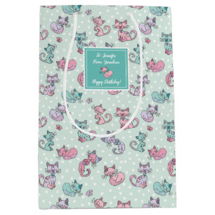 Cute Cats Pastel Teal Rosa Lila Polka Dot