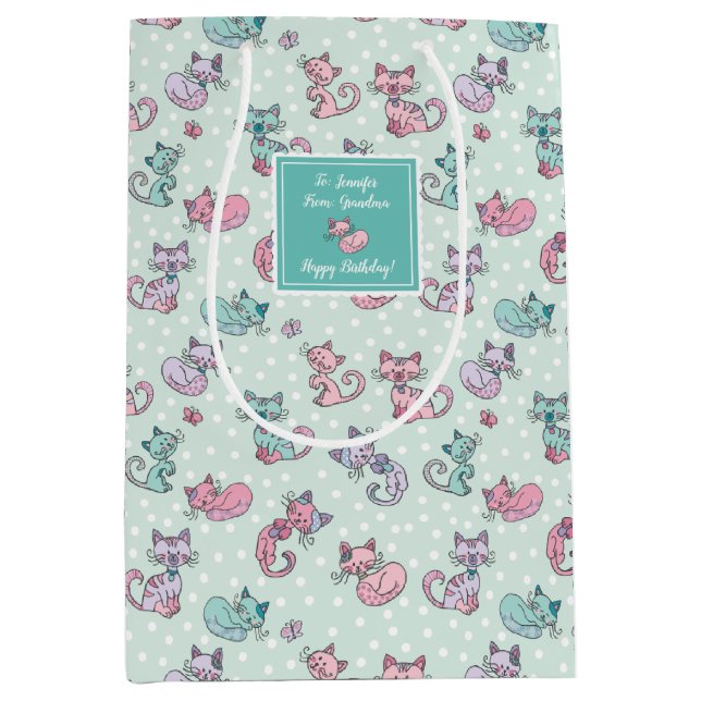 Cute Cats Pastel Teal Rosa Lila Polka Dot (Framsidan)