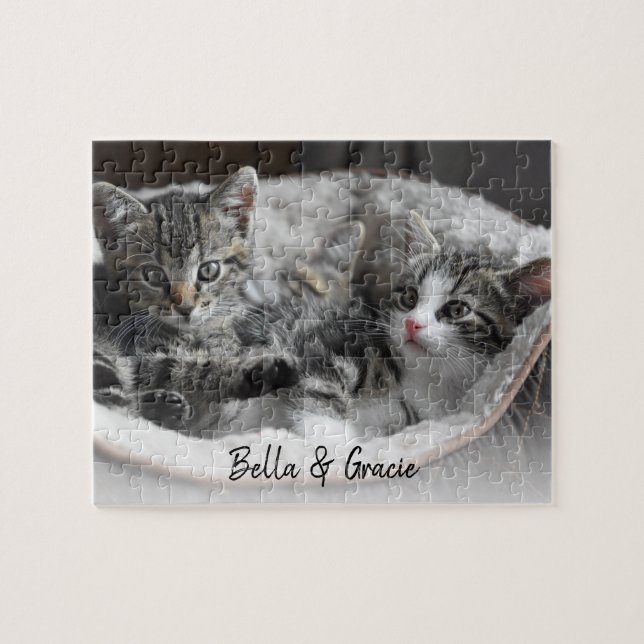 Cute Cats Pet Photo Personlig Anpassningsbar Pets Pussel (Horisontell)