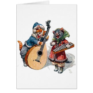 Cute Cats Play Mandolin och Xylophone i Snö Hälsningskort