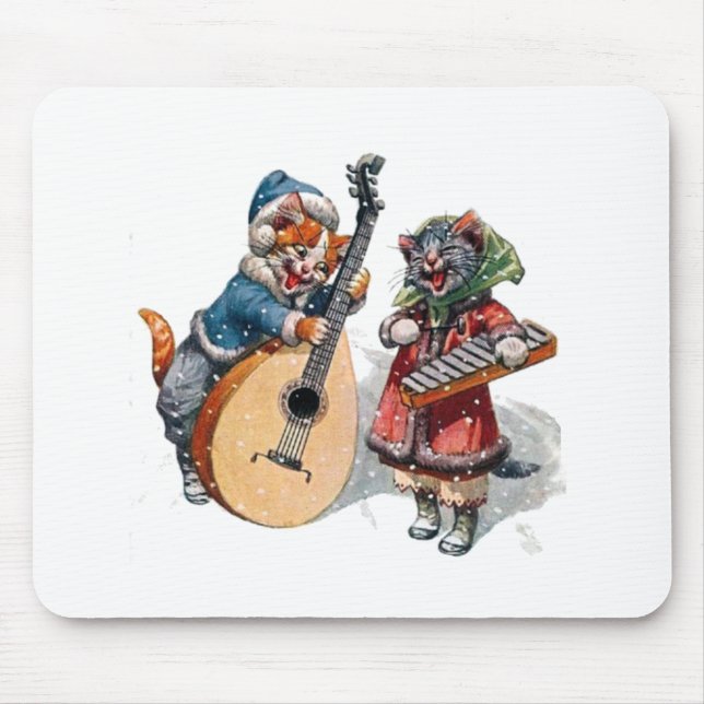 Cute Cats Play Mandolin och Xylophone i Snö Musmatta (Framsidan)
