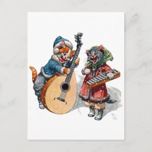 Cute Cats Play Mandolin och Xylophone i Snö Vykort