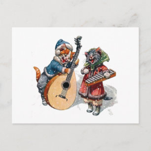 Cute Cats Play Mandolin och Xylophone i Snö Vykort